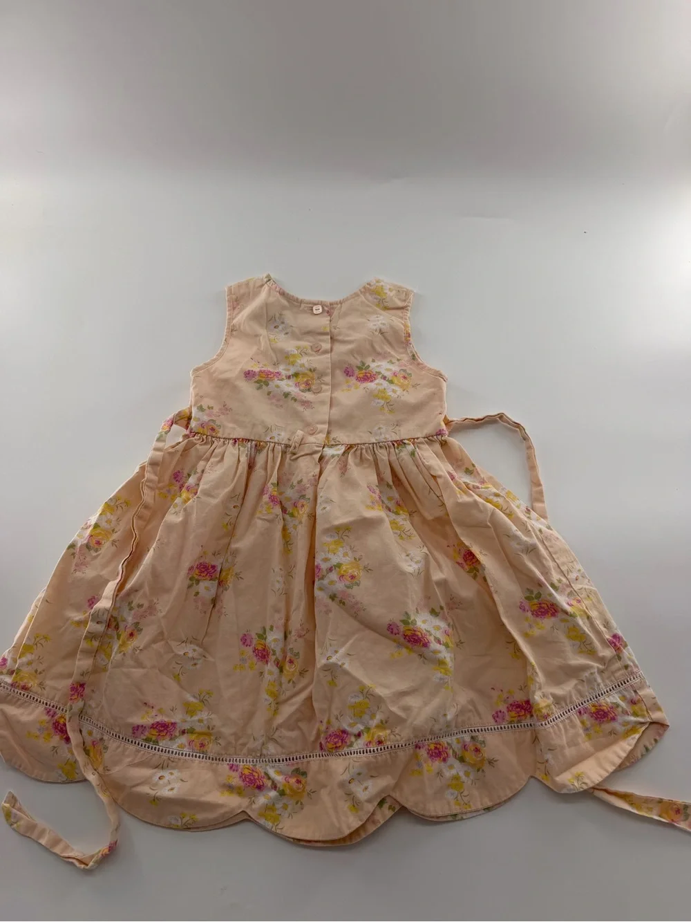 Vintage Laura Ashley Girls Floral Dress Orange Pink Flowers Scallop Hem 3T Laura